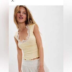 Free People Oh My Darling Tee Butter Yellow, Size M, EUC